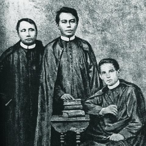 Moment image for Gomburza priests' martyrdom: Mariano Gomez, Jose Burgos, Jacinto Zamora's execution.