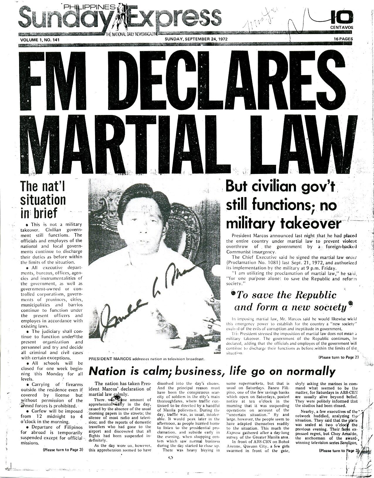 Moment image for President Ferdinand Marcos Declares Martial Law