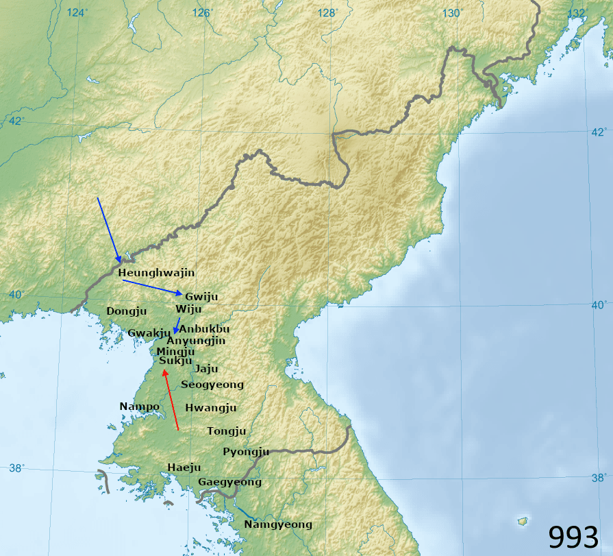 Moment image for First conflict in Goryeo-Khitan War: Khitans invasion and tributary status over Goryeo.