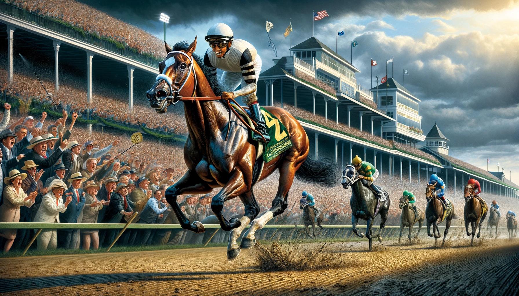 Moment image for Lieut. Gibson triumphs with Jimmy Boland riding for Charles Smith in record-setting time.