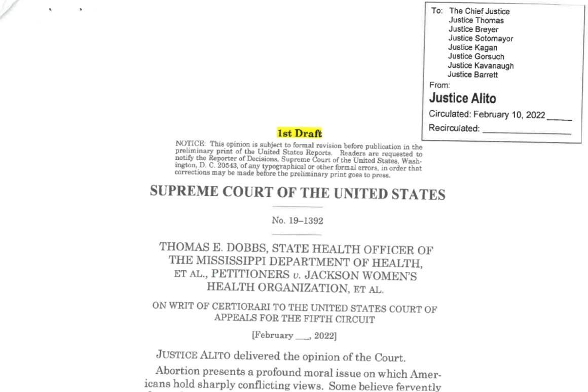 Moment image for Leaked draft opinion in Dobbs v. Jackson Women’s Health Organization