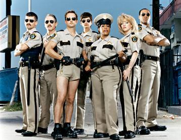 Moment image for Danny DeVito's Jersey Television produced cult classic, Reno 911!, with enduring popularity in various formats.