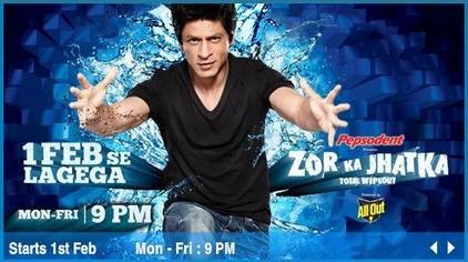 Moment image for Shah Rukh Khan hosts 'Zor Ka Jhatka: Total Wipeout' bringing physical comedy to Indian TV.