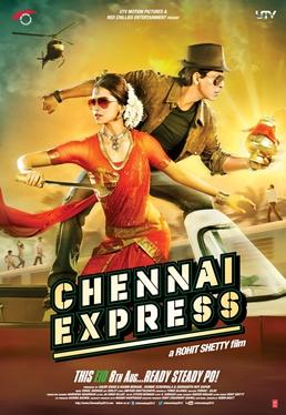 Moment image for Shah Rukh Khan's "Chennai Express" a blockbuster hit blending comedy and action in Indian culture.
