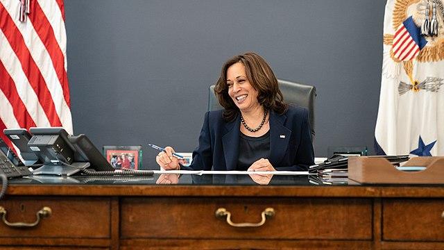 Moment image for Kamala Harris on the phone with Justin Trudeau