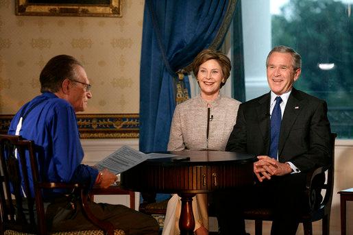 Moment image for Larry King Interviews President George W. Bush and First Lady Laura Bush