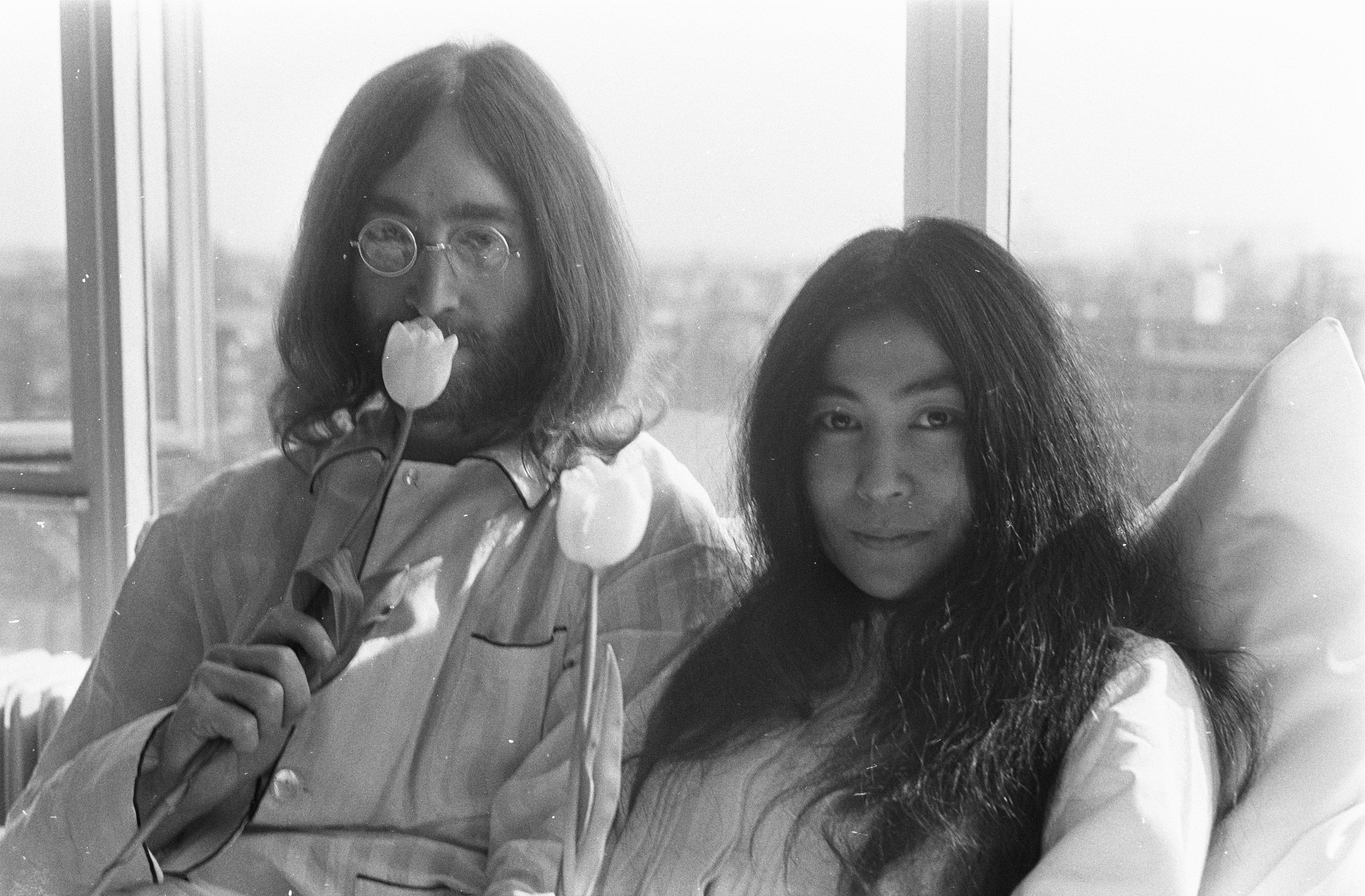Moment image for The couple, Lennon and Yoko Ono held their famous Bed-Ins for Peace in Amsterdam and Montreal.