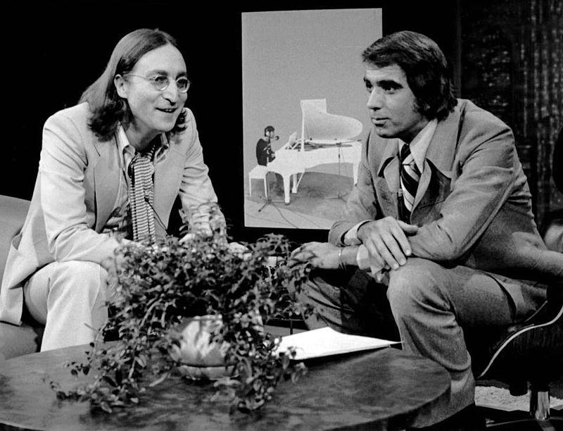 Moment image for Lennon and host Tom Snyder from the television programme Tomorrow.
