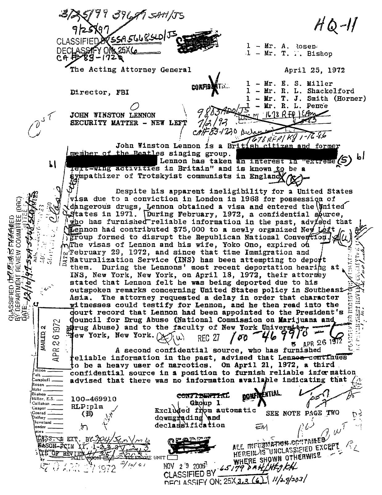 Moment image for FBI releases final 10 documents from Lennon's file