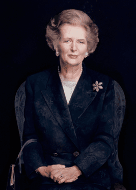 Moment image for Margaret Thatcher returned to 10 Downing Street for the unveiling of an official portrait by Richard Stone