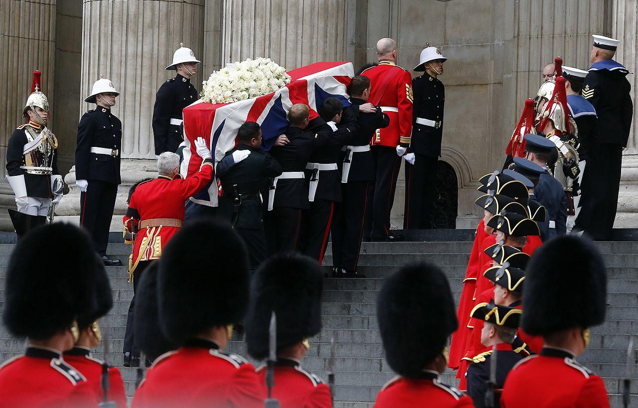 Moment image for Margaret Thatcher received a ceremonial funeral with military honours at St Paul's Cathedral