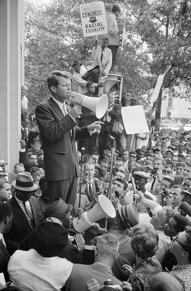 Moment image for RFK Addresses Civil Rights Demonstrators to Ensure Federal Support for Integration Laws.
