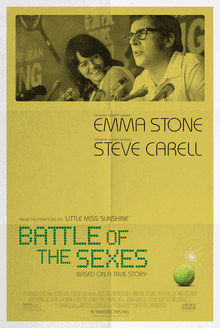 Moment image for Emma Stone shines as Billie Jean King in Battle of the Sexes biographical sports drama.