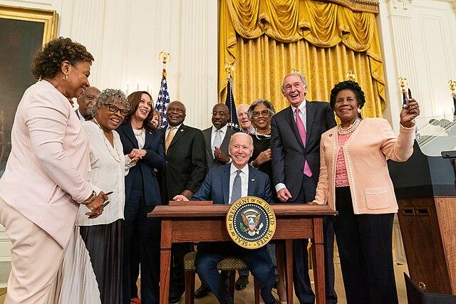 Moment image for National Holiday: Juneteenth declared federal holiday after Juneteenth National Independence Day Act signed.