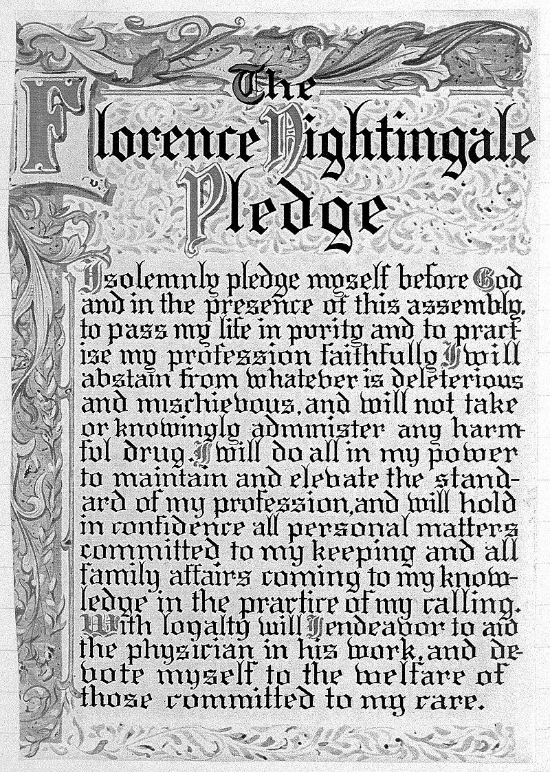 Moment image for Nightingale Pledge: Vow by US nurses aligning with nursing ethics and principles since 1893.