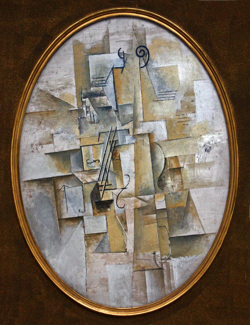 Moment image for Picasso's "Painted Violon (Violin)": Bold Cubist masterpiece at Kröller-Müller Museum.