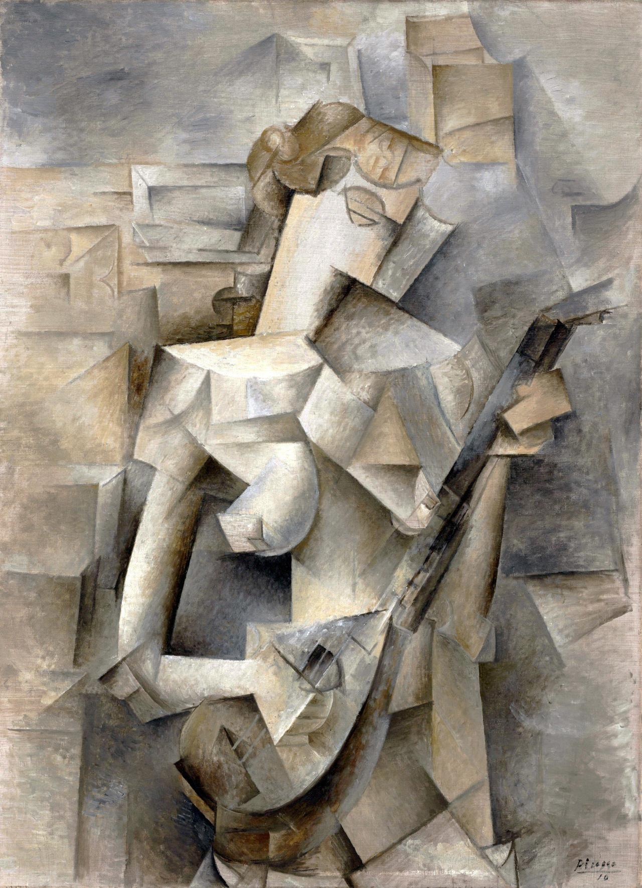 Moment image for Pablo Picasso's "L'Homme aux cartes": Transformative Cubist masterpiece challenges traditions in art.