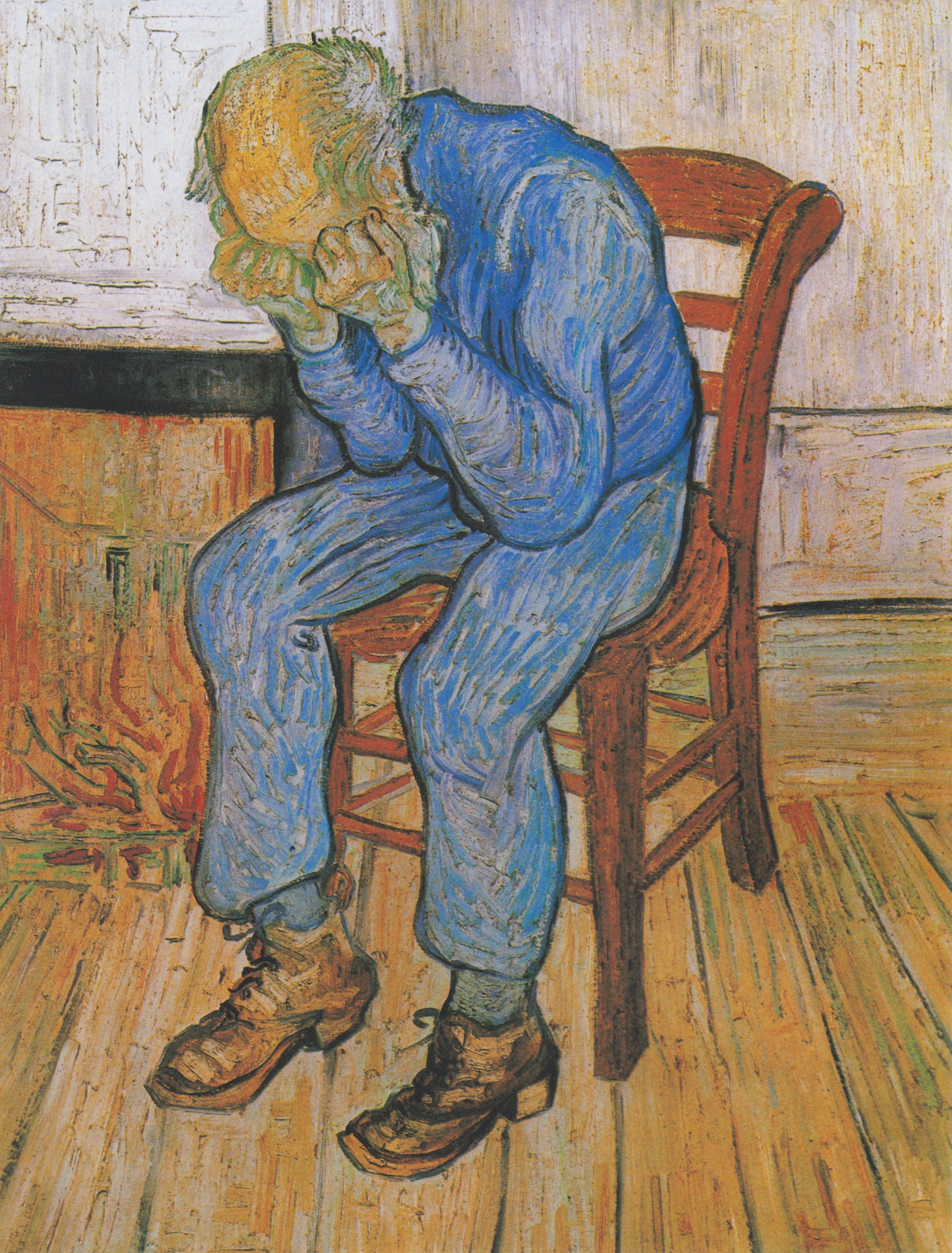 Moment image for Van Gogh's "Painted Sorrowing Old Man" reflects personal turmoil and existential contemplation.