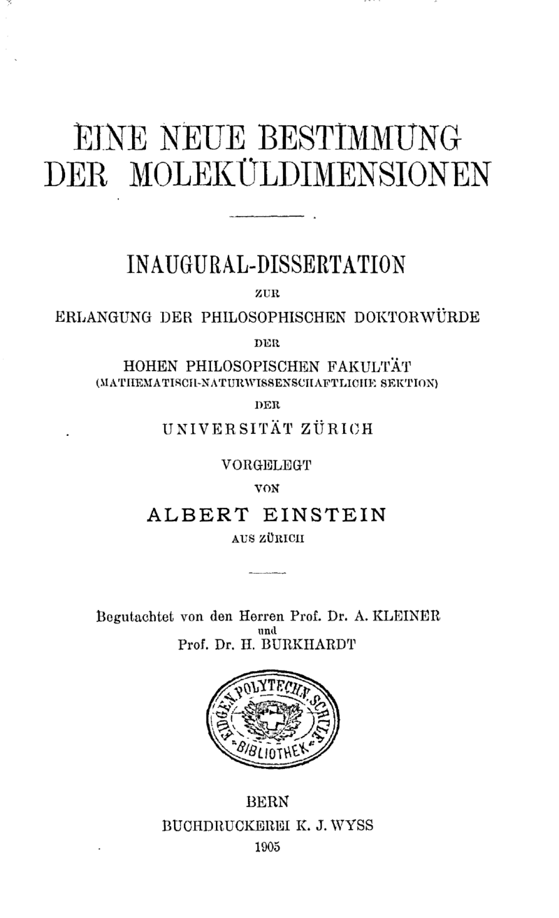 Moment image for Einstein's PhD Thesis: Advancing Molecular Understanding through Statistical Mechanics.