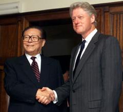 Moment image for President Jiang Zemin visits Washington DC after 12 years.