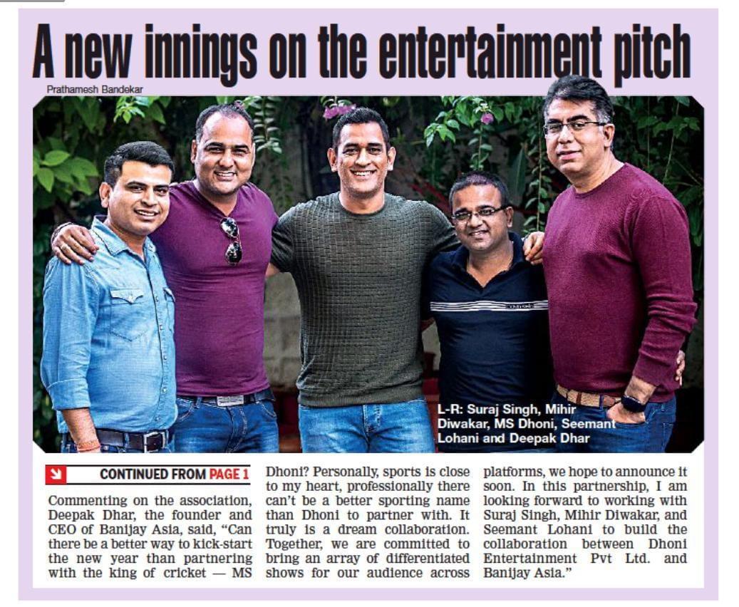 Moment image for Dhoni Entertainment Partners with Banijay Asia