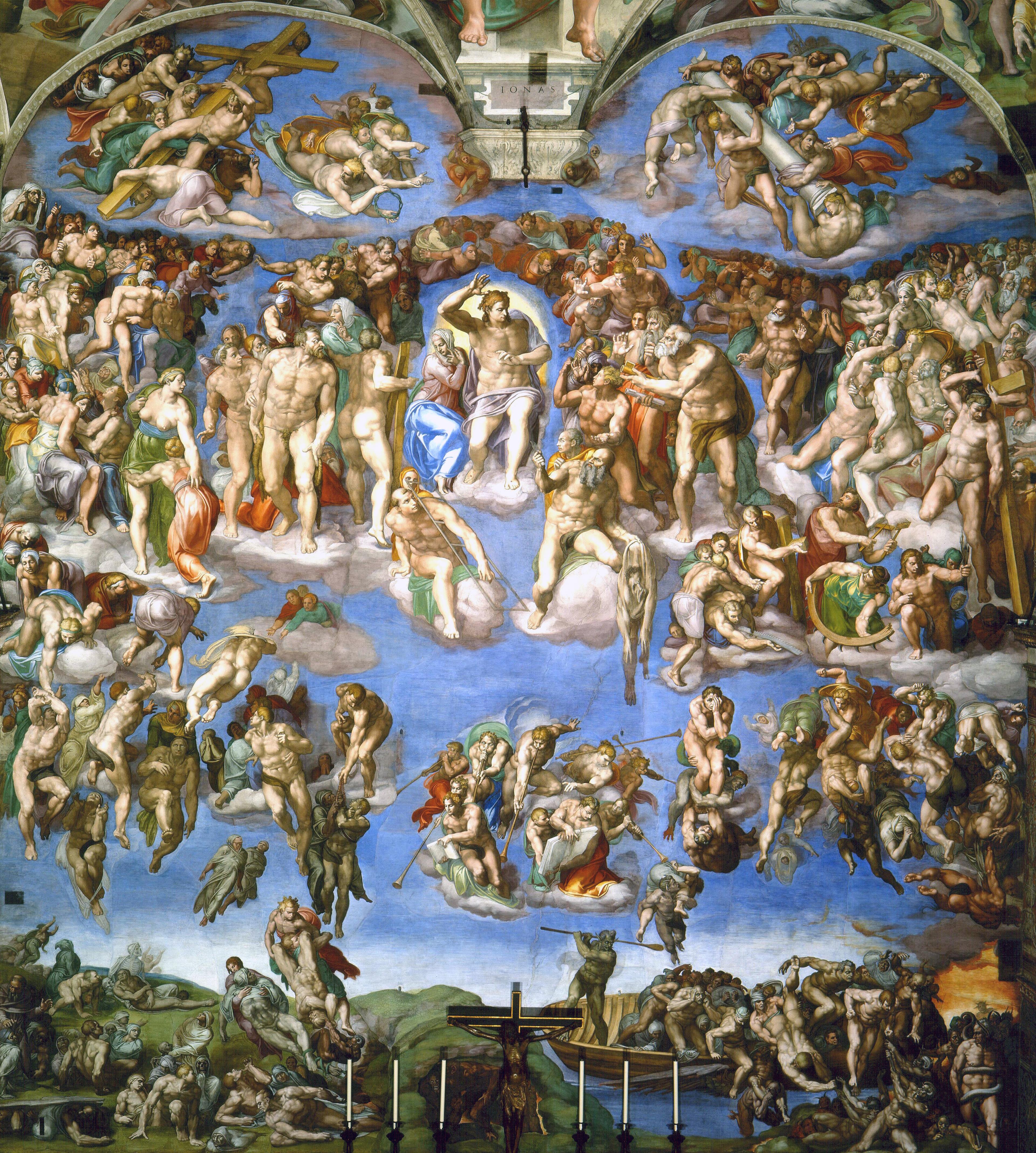 Moment image for Michelangelo's Last Judgment: Monumental fresco in Sistine Chapel, depicting Second Coming of Christ.