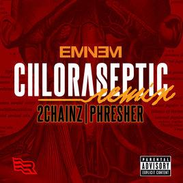 Moment image for Eminem's 'Chloraseptic (Remix)' addresses criticism, with features from 2 Chainz and Phresher.
