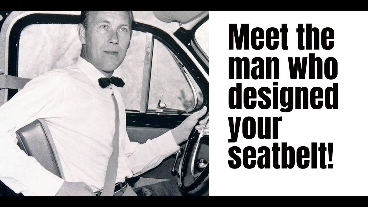 Moment image for Innovative three-point seatbelt invention revolutionizes vehicle safety, globally impacting lives for six decades.