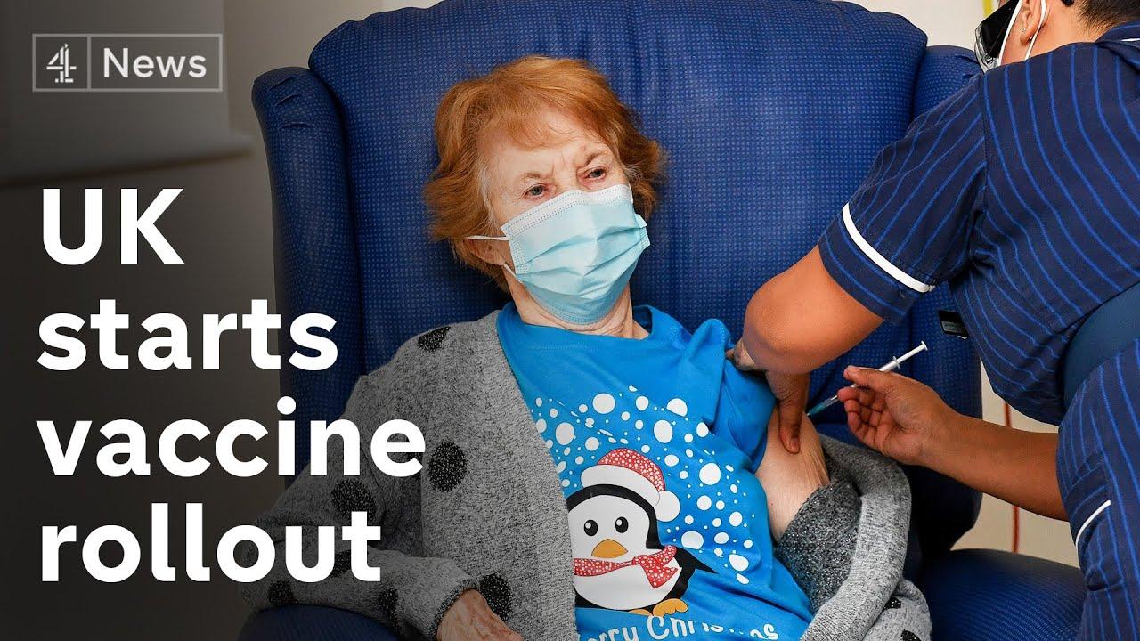 Moment image for COVID-19 vaccination program commences in the UK to combat the virus.