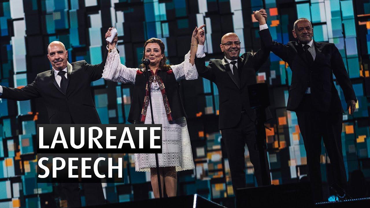 Moment image for National Dialogue Quartet wins Nobel Peace Prize for fostering democracy in Tunisia.