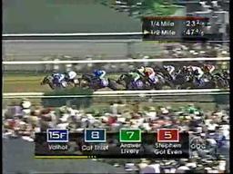 Charismatic's triumph with Chris Antley and D. Wayne Lukas at 1+1⁄4 miles in 2:03.2