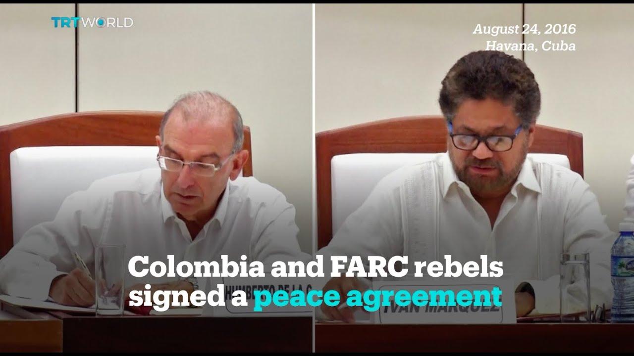 Moment image for Peace Agreement signed with FARC, ending 50-year conflict.