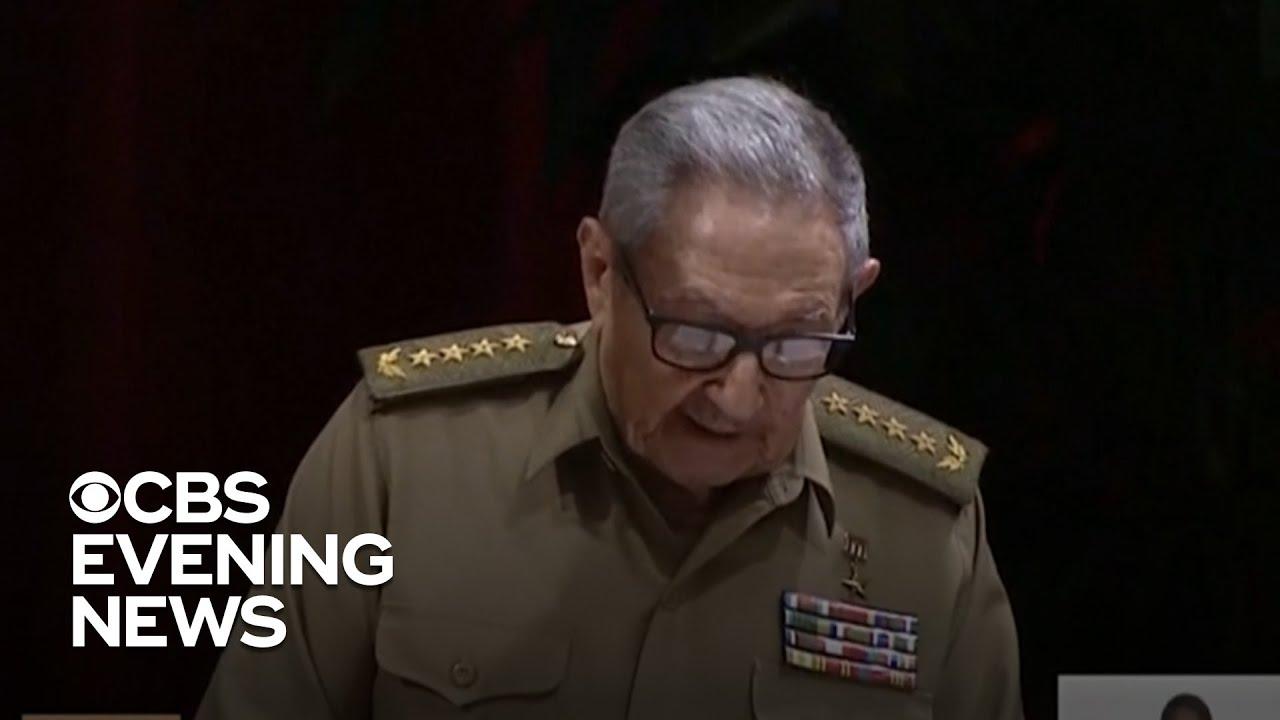 Moment image for Fidel Castro resigns after 45-year rule.