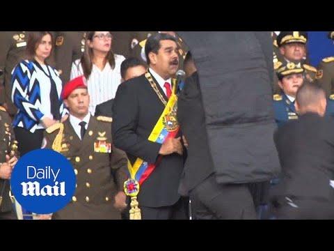 Moment image for President Maduro survives drone assassination attempt on live TV broadcast.