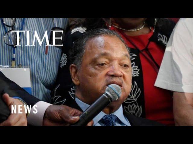 Moment image for Jesse Jackson announced his decision to step down as the leader of Rainbow/PUSH due to advanced age and health complications.