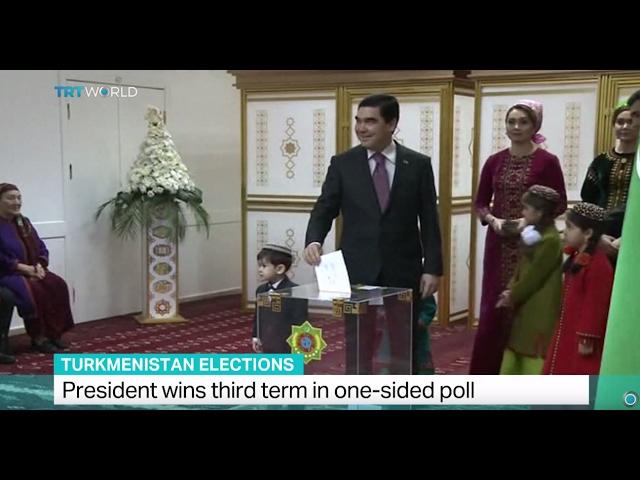 Moment image for Berdimuhamedow wins third term with 97.69% vote.