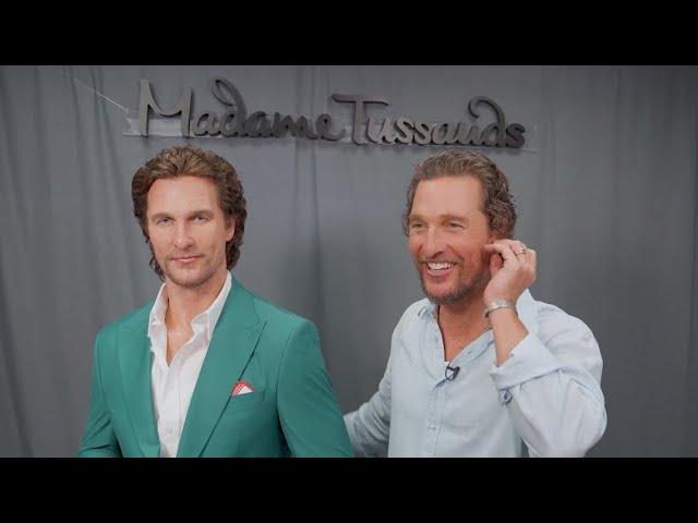 Moment image for Madame Tussauds unveils lifelike wax figure of Matthew McConaughey, attracting crowds and media attention.