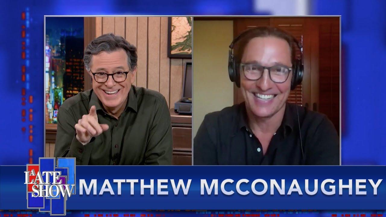 Moment image for Matthew McConaughey denies Texas governor rumors on The Late Show with Stephen Colbert.