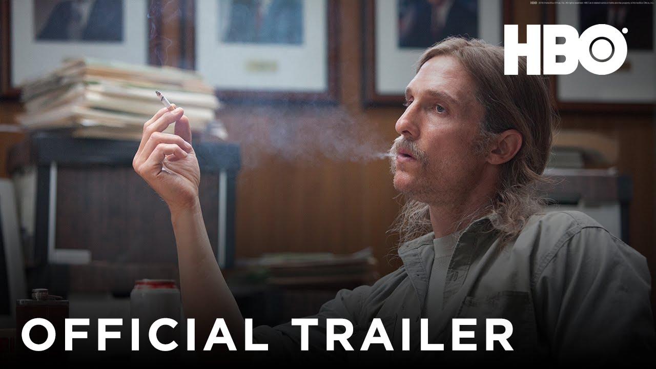 Moment image for Matthew McConaughey's pivotal role in True Detective Season 1 as Rust Cohle and executive producer.
