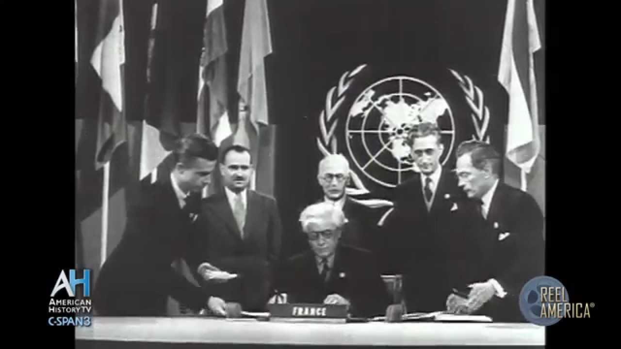 Moment image for UN Charter signing: pivotal event for global cooperation, peacekeeping, and international relations.