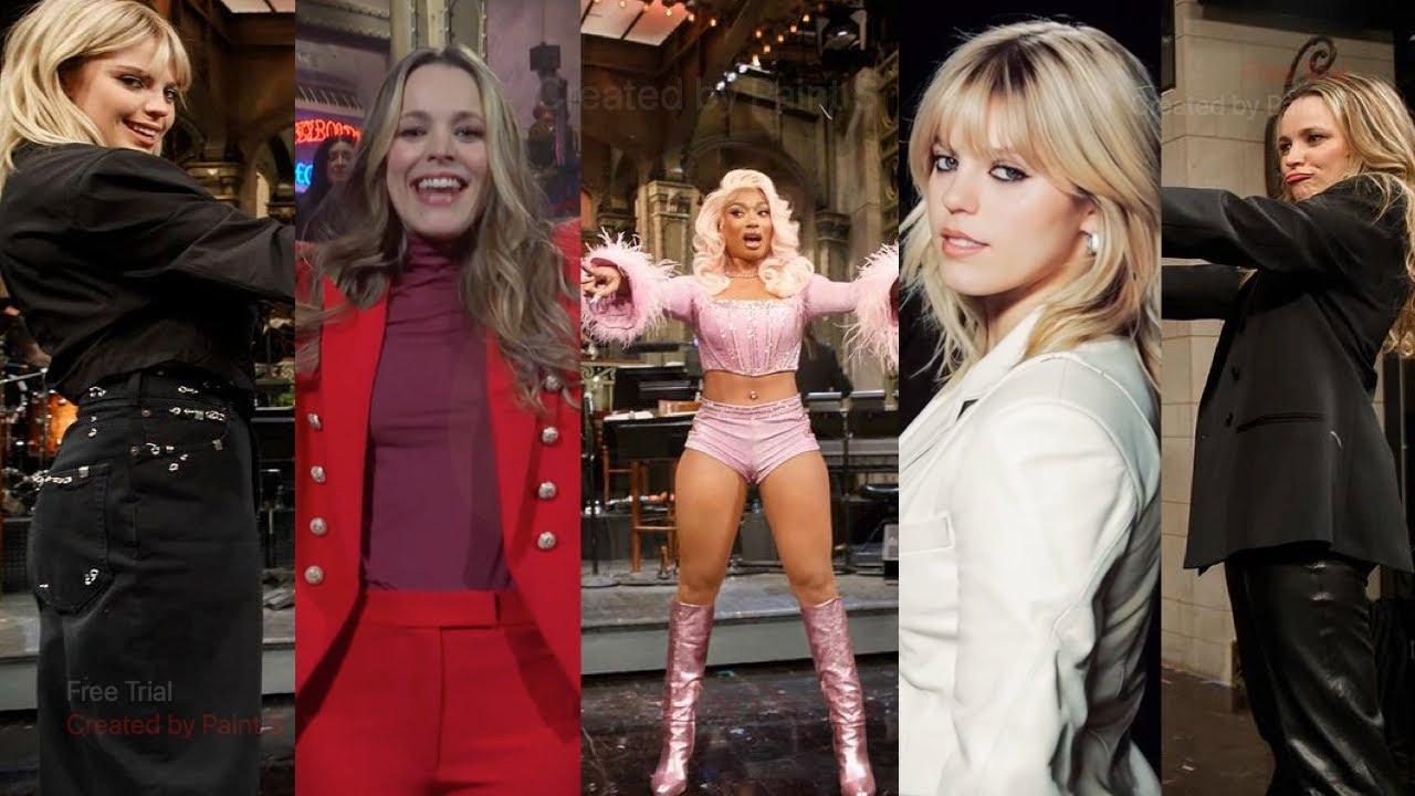 Moment image for Rachel McAdams introduces Reneé Rapp on SNL, combining Hollywood talent with emerging musical stardom.