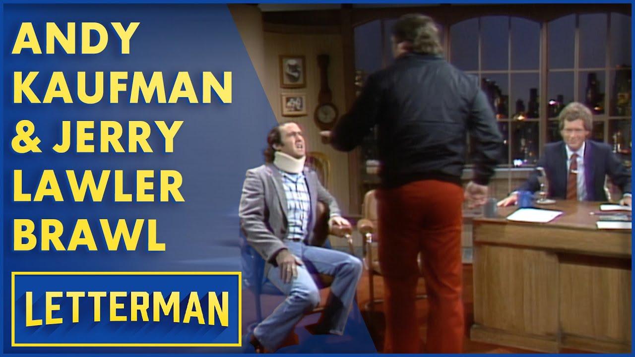 Moment image for Andy Kaufman and Jerry Lawler staged incident