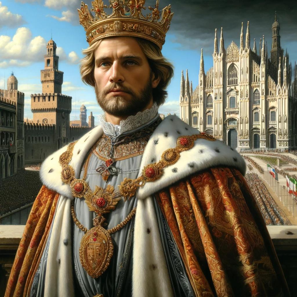 Moment image for Gian Galeazzo Visconti ascends as Milan's inaugural Duke.