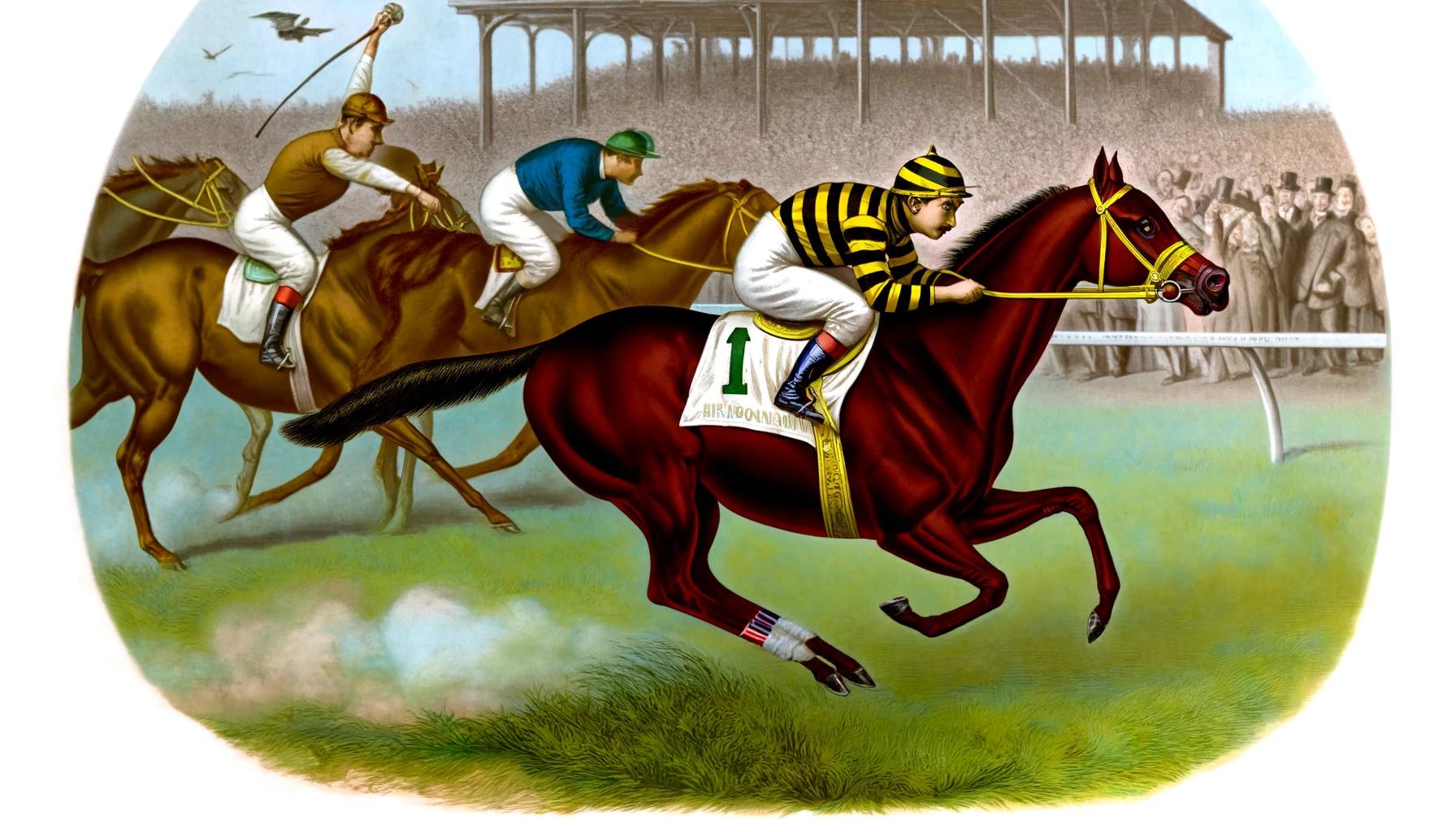 Moment image for Macbeth II wins 1+1⁄2 miles race with George Covington riding in 2:38.25 on fast track.