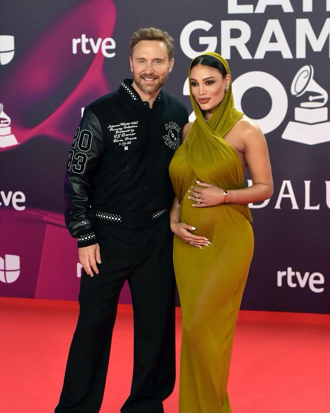 Moment image for David Guetta announces expecting child with partner Jessica Ledon at Latin Grammys.