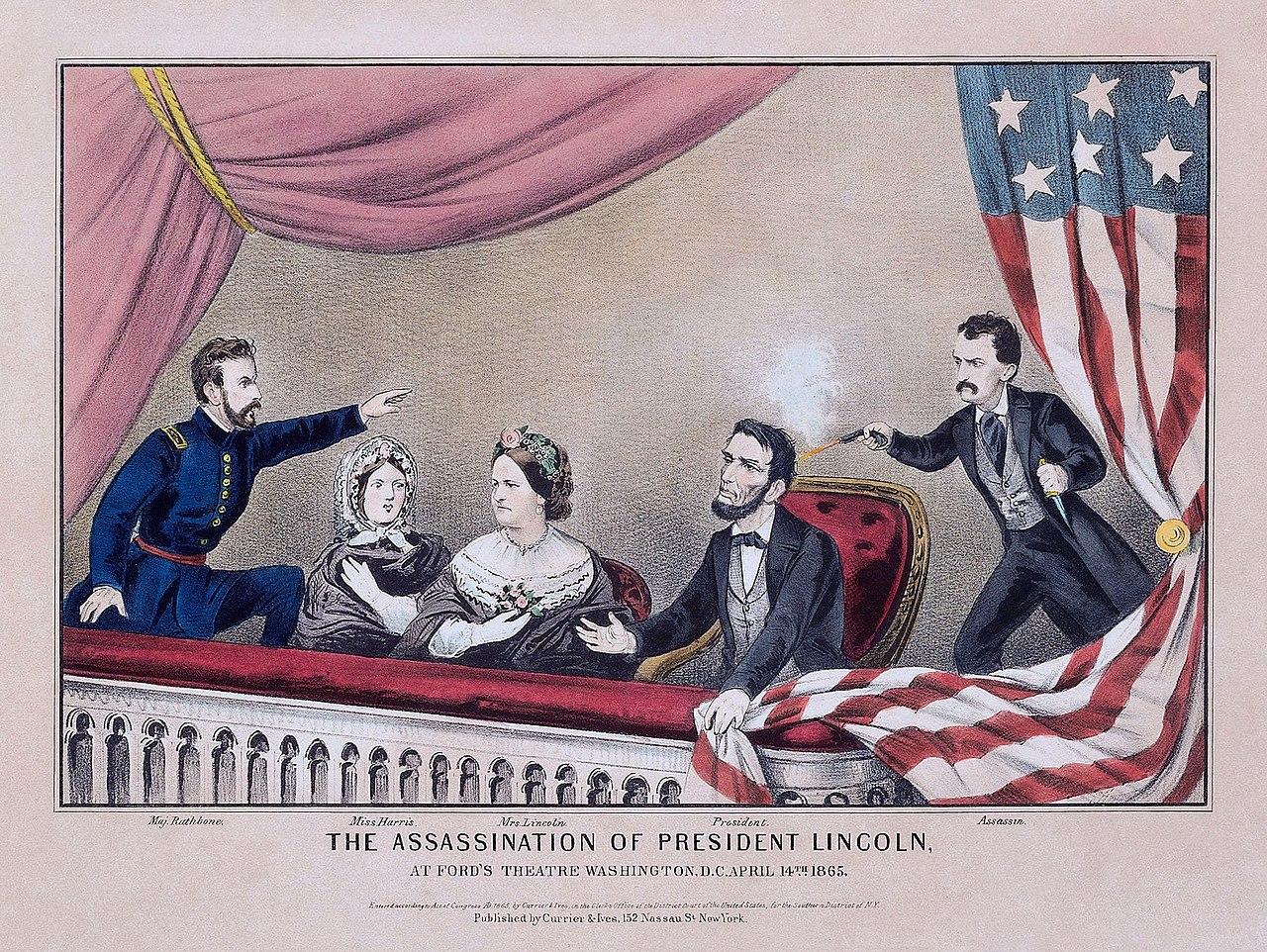 Moment image for President Abraham Lincoln was assassinated by John Wilkes Booth at Ford's Theatre in Washington.