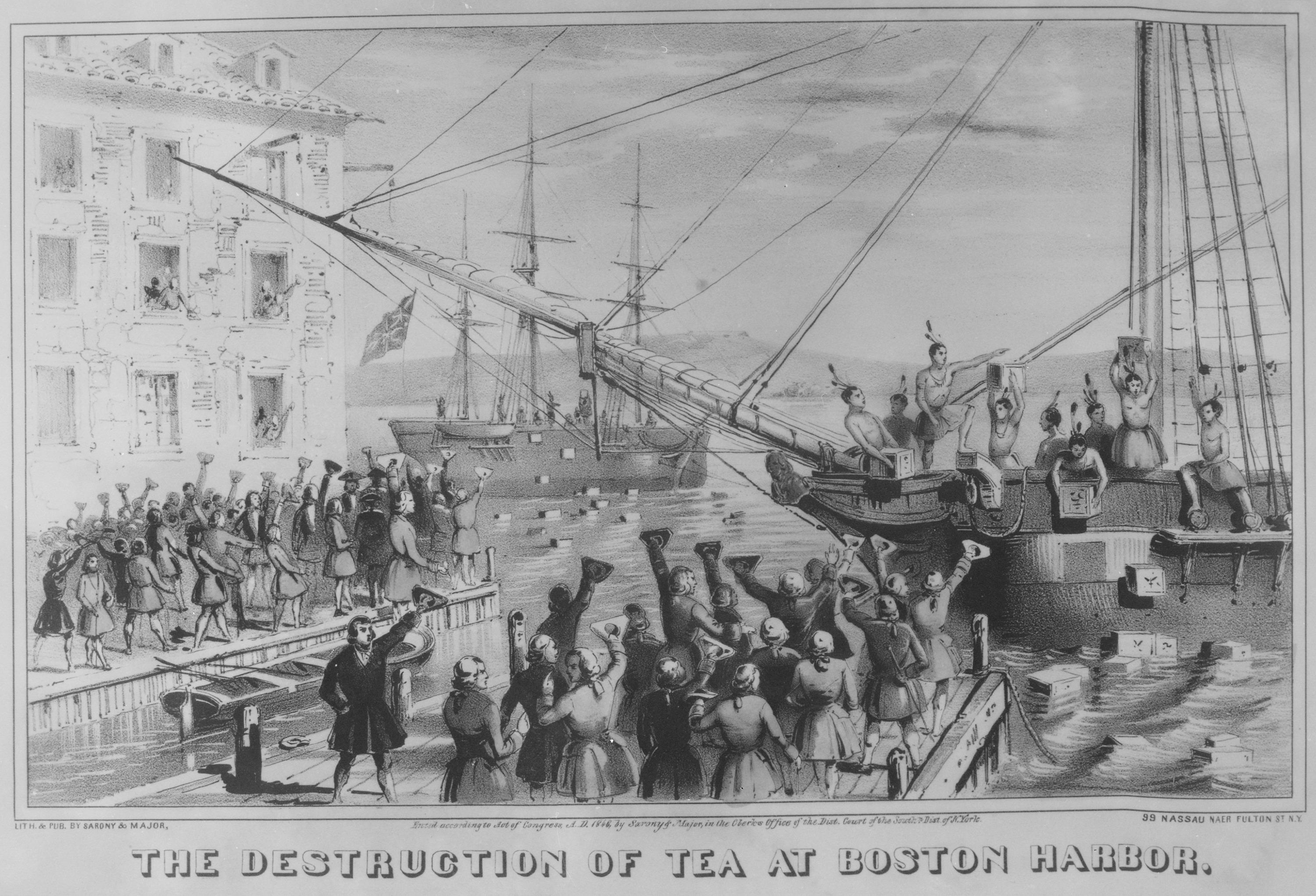 Moment image for Colonial protestors in Boston threw British tea overboard in protest against taxes.