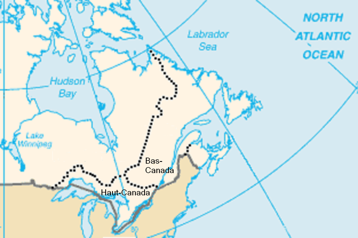 Moment image for The Constitutional Act of 1791 divides Canada into two separate regions based on language.