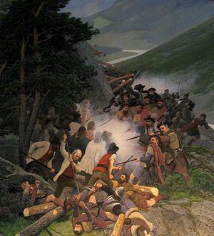 Moment image for Norwegian farmers triumph over Scottish invaders in the Battle of Kringen.