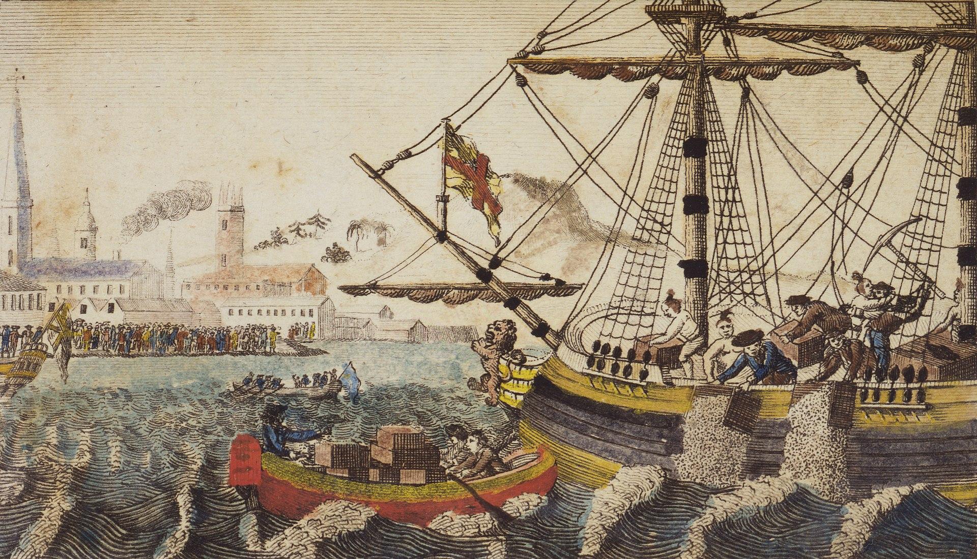 Moment image for The Boston Tea Party sparks tensions between Great Britain and American colonies in 1773.